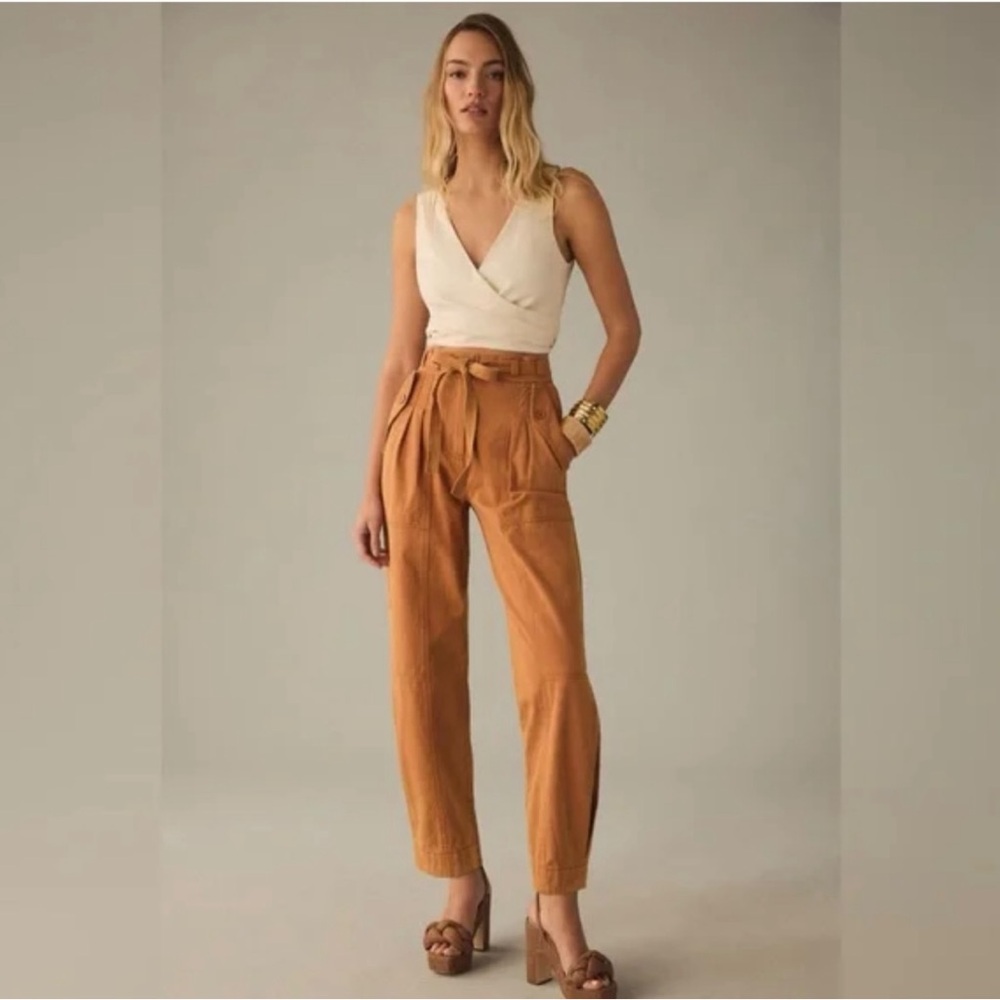 Moon River Button Pleated Waist Tie Cotton Pants Size M
